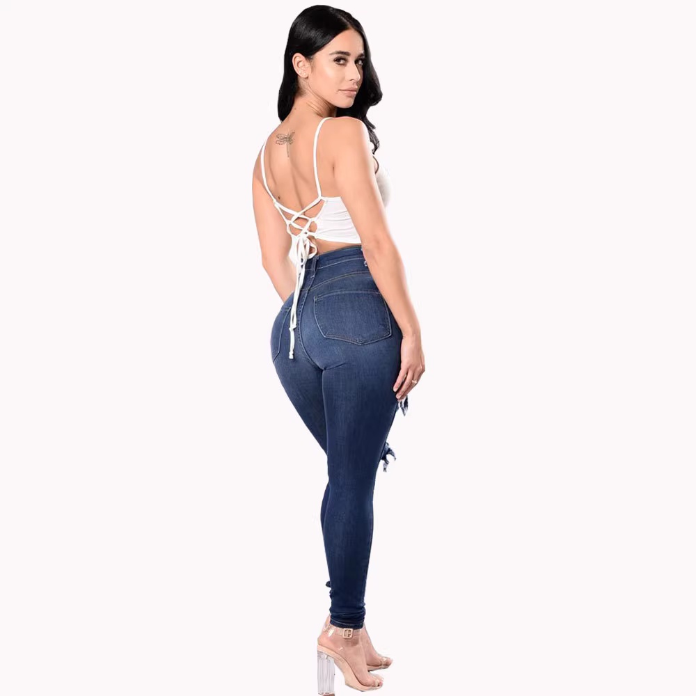High Waist Distressed Skinny Jeans with Ripped Design for women